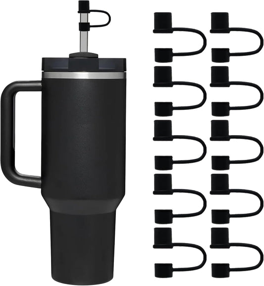 5Pcs Silicone Straw Covers for Stanley, Straw Toppers, Straw Cap for Stanley, Owala, Osse Tumblers (10pcs-Basics-Black)