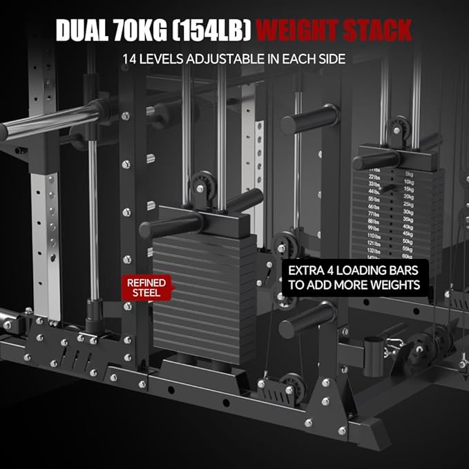 FAGUS Commercial Smithe Machine with 308lb Dual Weight Stacks, 4000LBS Power Cage Squat Rack with Lever Arm & Leg Press, Multi-Function Linear Bearing Cable Crossover Machine for Home Gym