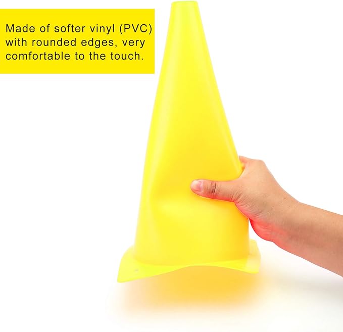 12 Inch Traffic Training Cones, Plastic Safety Parking Cones, Agility Field Marker Cones for Soccer Basketball Football Drills Training, Outdoor Sport Activity & Festive Events - 6 Colors