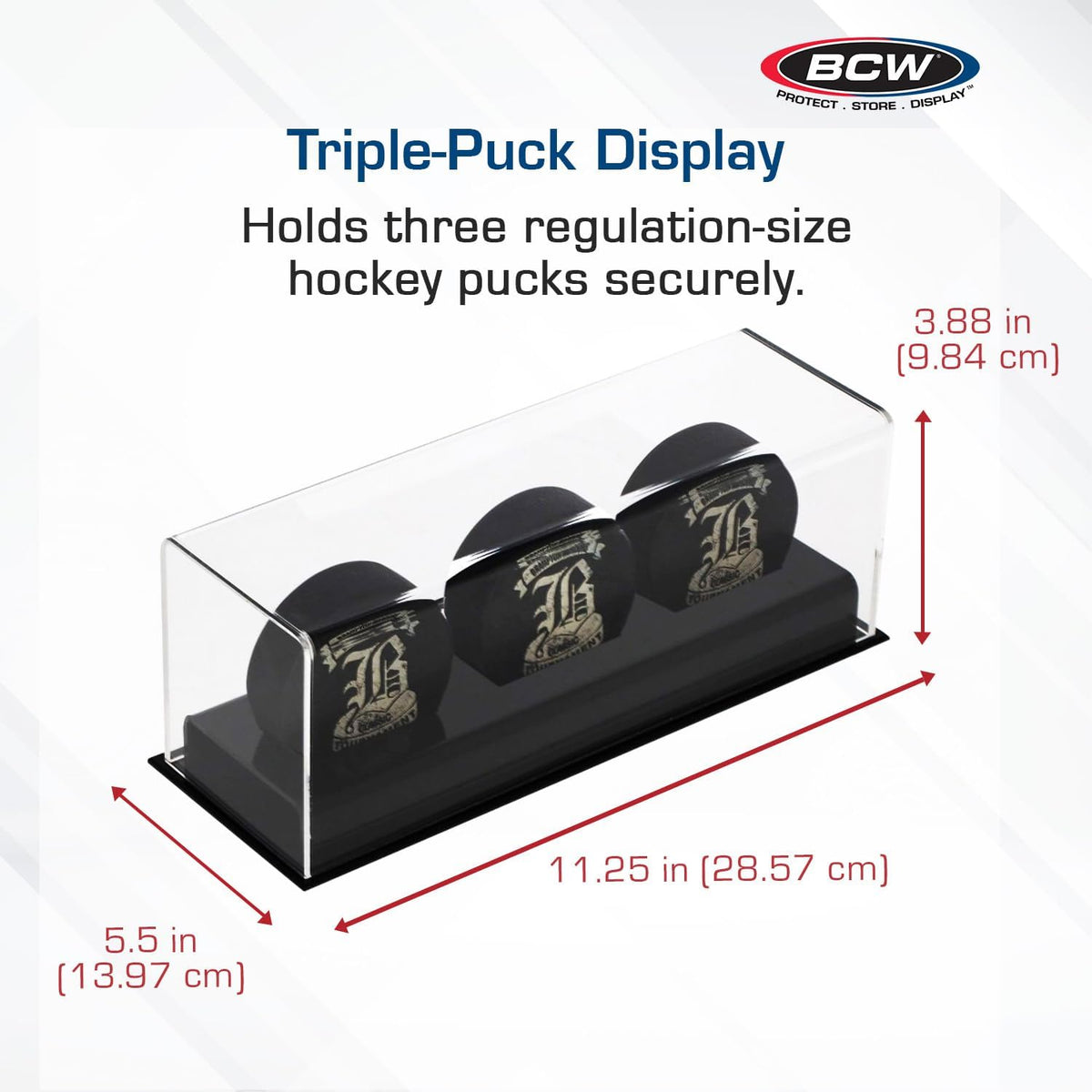 BCW Acrylic Hockey Puck Display Case - 3 Pack | Deluxe Puck Holder with Black Base & Clear Cover | Perfect for Regulation-Sized Hockey Pucks | High Clarity Acrylic