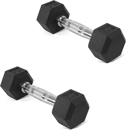 Rubber Encased Hex Dumbbell, Hand Weights with Anti-Slip Cast Iron Grip for Exercise & Fitness, Weights Dumbbells Set of 2 for Strength Training, 5-50 LBS Pair