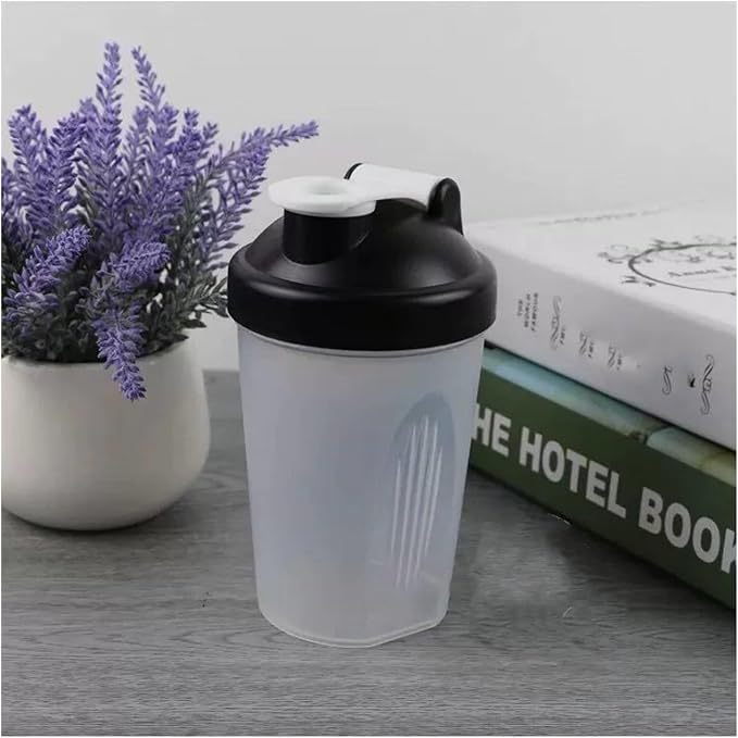 CHNLML Protein Shaker Bottle 400ML/16Oz w. Shaker Ball for Protein Shake, Shaker Bottle with Mixing Ball, Leak-Proof, BPA-Free, for Gym, Workout, Juice Mixer (Black/Clear Body, 16Oz-400ML-1Bottle)
