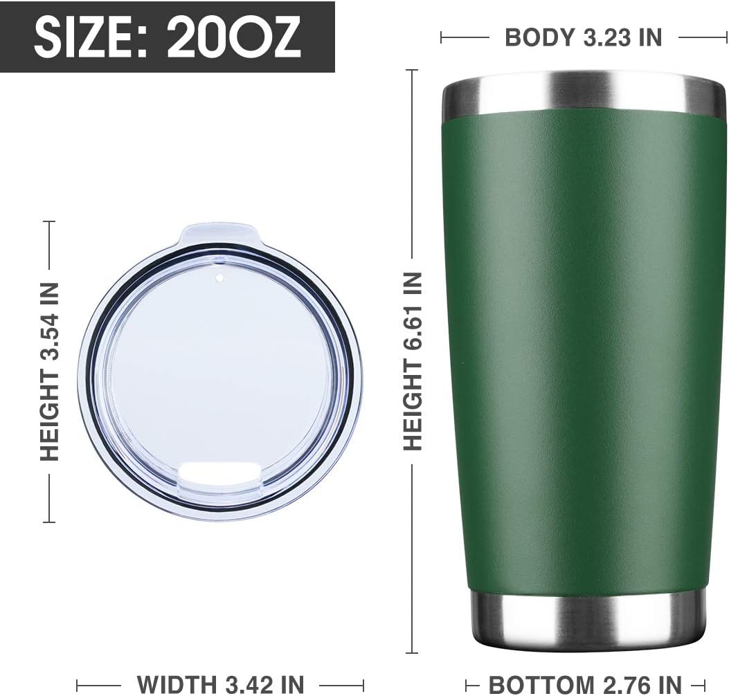 20oz Tumbler Bulk Stainless Steel Vacuum Insulated Tumblers with Lid Double Wall Travel Mug, Powder Coated Coffee Cup, Suitable for Ice Drinks and Hot Beverage (Dark green 6pack)