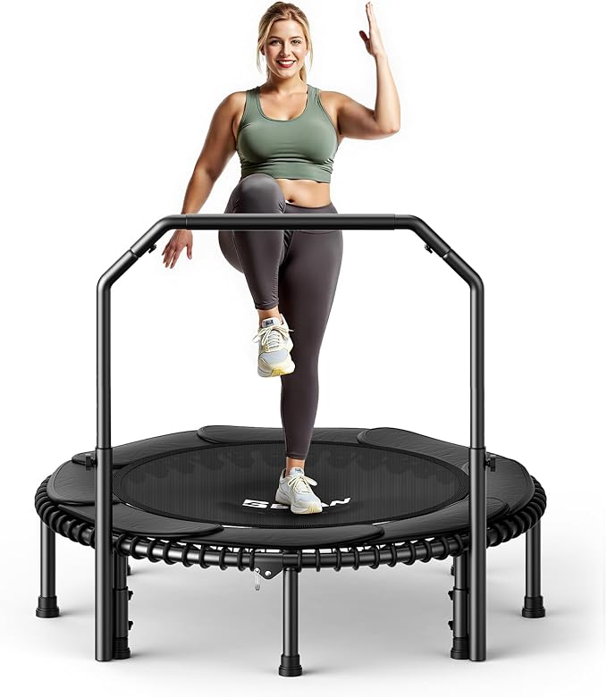 BCAN 40"/48" Rebounder Trampoline for Adult, 450/550LBS Fitness Trampoline with Bungees, Adjustable Handle, Stable & Quiet, Indoor Outdoor, Whole-Body Workout & Relaxation at Home for Women/Men