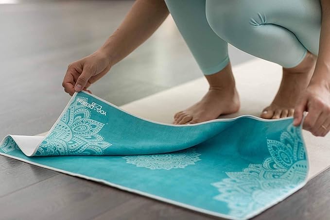 Yoga Design LAB | The Hand Towel | Premium Non Slip Hand Towel | Designed in Bali | Colorful Eco Printed + Quick Dry + Soft | Hot Yoga, Bikram, Ashtanga, Sport, Barre, Travel (Mandala Turquoise)