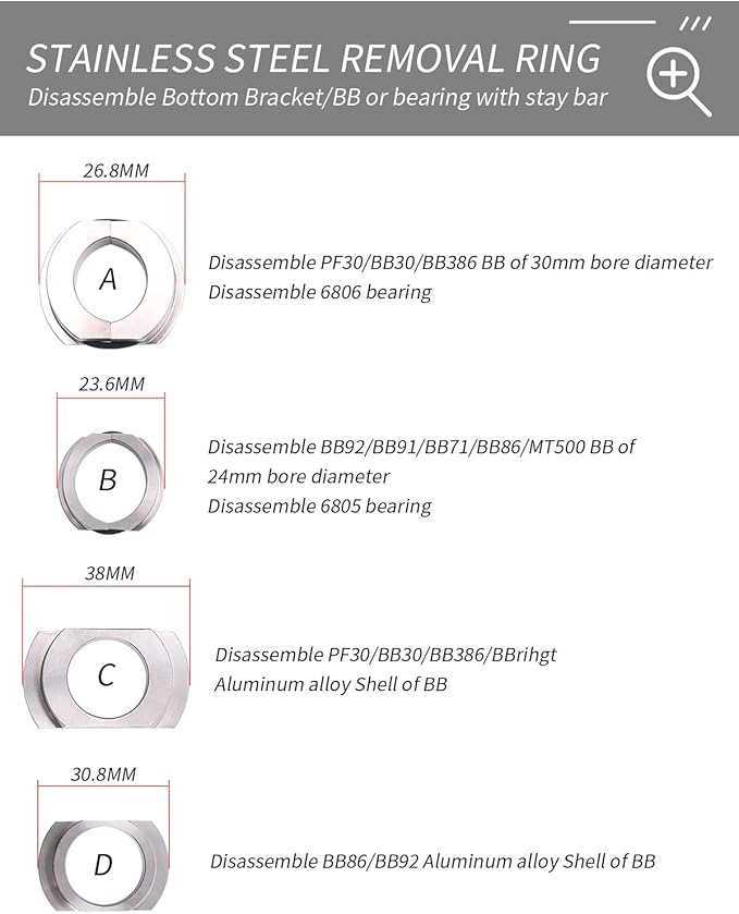 Bicycle Bearing Press Removal Tool，Bicycle Bearing Puller Install Tool, Bike Bottom Bracket Removal Tool Kit, Bicycle Bearing Press Kit BB73 BB86 BB30 BB91 BB92 PF30, MTB Road Bicycle Repair Tools