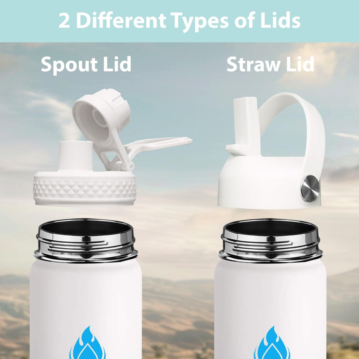 SENDESTAR Water Bottle 40oz Double Wall Vacuum Insulated Leak Proof Stainless Steel Sports Water Bottle—Wide Mouth with New Flex Straw Lid & Spout Lid (Day&Night)