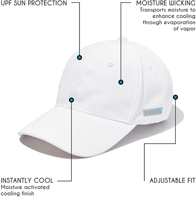 BUILTCOOL Adult Cooling Baseball Hat ??Men & Women Moisture Wicking, Mesh Back, Lightweight, Performance Ball Cap