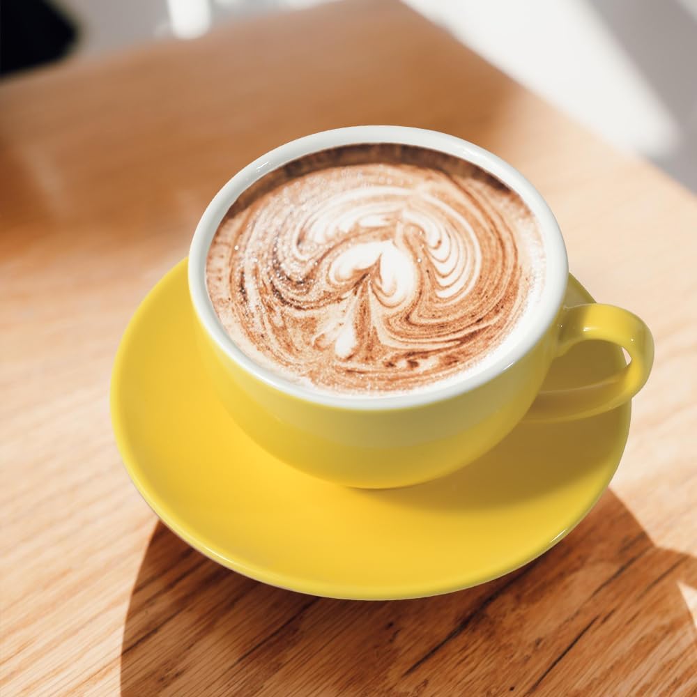 Porcelain Coffee Cup with Saucer 220ml/7.3oz for Cappuccino, Latte, and Tea, Yellow