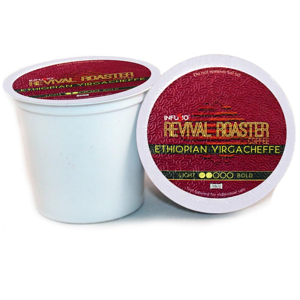 InfuSio Coffee Pods – 96 Count, Ethiopian Yirgacheffe (Light Roast Coffee) Single Serve Coffee Pods for Keurig K Cup® Brewers, Compatible with Keurig 2.0 Brewers
