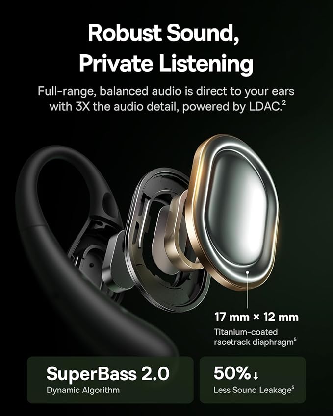 Baseus Eli Sport 2 Open-Ear Headphones Wireless Earbuds,Secure Earhook Sport Design,Ultra-Comfort,4-Mic Clear Calls, IP57 Waterproof,45H Play, Bluetooth 6.0 Earhook Fit Running Workout Gym -White