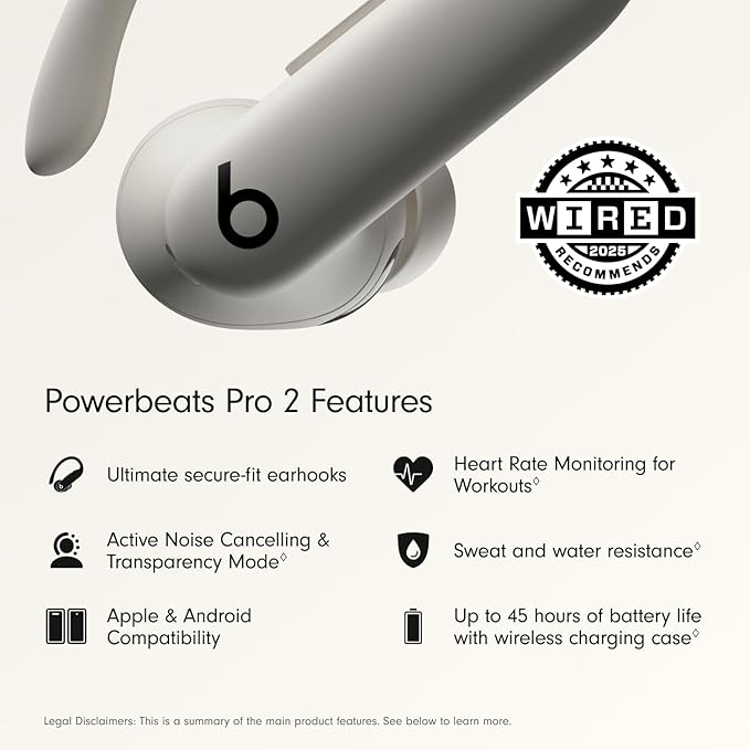 Beats Powerbeats Pro 2 Wireless Bluetooth Earbuds - Noise Cancelling, Heart Rate Monitor, IPX4, Up to 45H Battery & Charging Case, Works with Apple & Android - Quick Sand