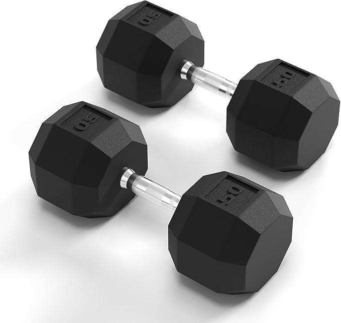 Rubber Coated Hex Dumbbell Weight Set, Multiple Sizes Exercise & Fitness Dumbbells,100LB Set,110LB Set,200LB,350LB,450LB,550LB, 35-50Lbs Pairs for Muscle Toning, Strength Building & Full Body Workout