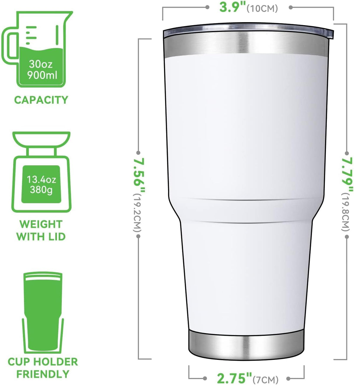 DOMICARE 30oz Tumbler Bulk with Lid and Straw, Double Wall Travel Coffee Mug, Insulated Vacuum Stainless Steel Tumblers, Powder Coated Tumbler Cup (White, 8)