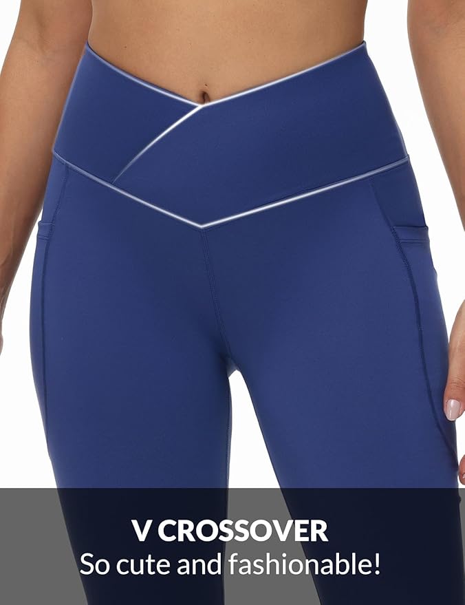 baleaf Women's V Crossover Flare Leggings with Pockets Yoga Pants High Waist Casual Workout Gym Bell Bottom Leggings
