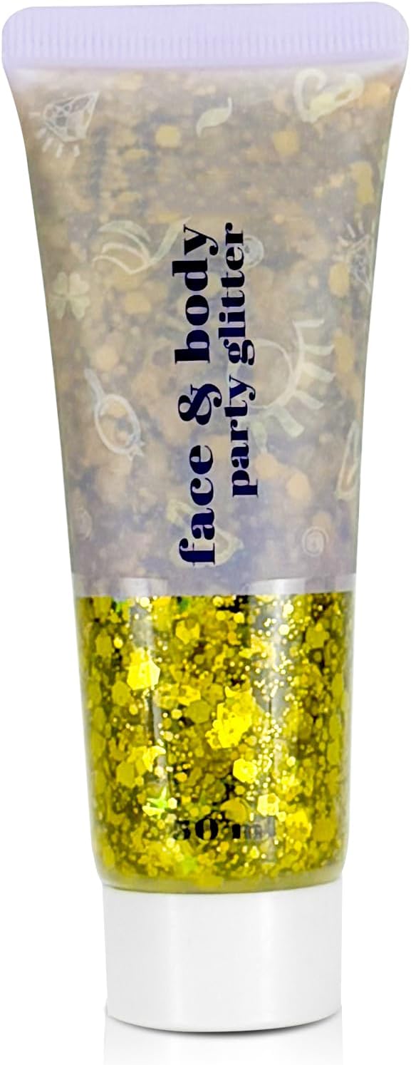 Body Glitter Gel, Face Shimmer Glitters for Women Girls, Long Lasting Sparkly Makeup for Birthday Christmas Festivals, Nails Hair Eyeshadow Paint Accessory (Gold)