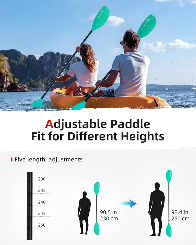 Abahub Adjustable Kayak Paddle 210-230 cm/ 230-250 cm Floating Kayaking Oars Boating Oars Canoeing Oars Black