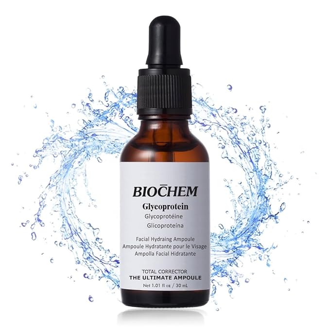 BIOCHEM Glycoprotein Hydrating Serum Ampoule – Deep Moisture + Skin Repair with Marine Glycoproteins & Hyaluronic Acid – Anti‑Aging Plumping Facial Serum, Sensitive Skin Safe, 1.01 fl oz / 30 mL