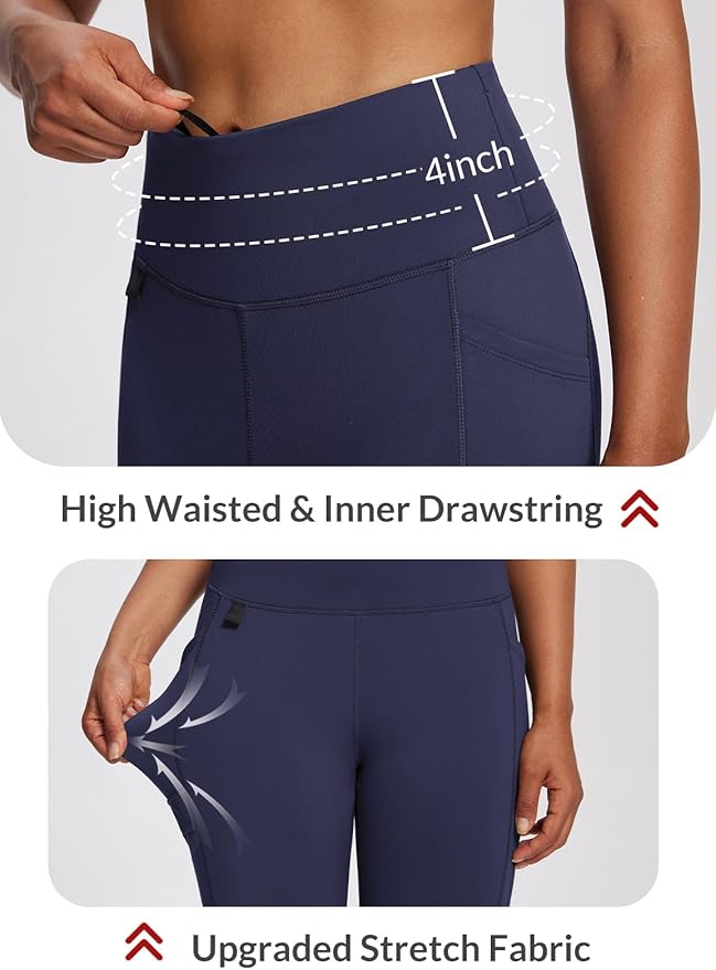 baleaf Women's Fleece Lined Leggings Waterproof Winter Hiking Pants Thermal Running Tights Zipper Pockets High Waisted