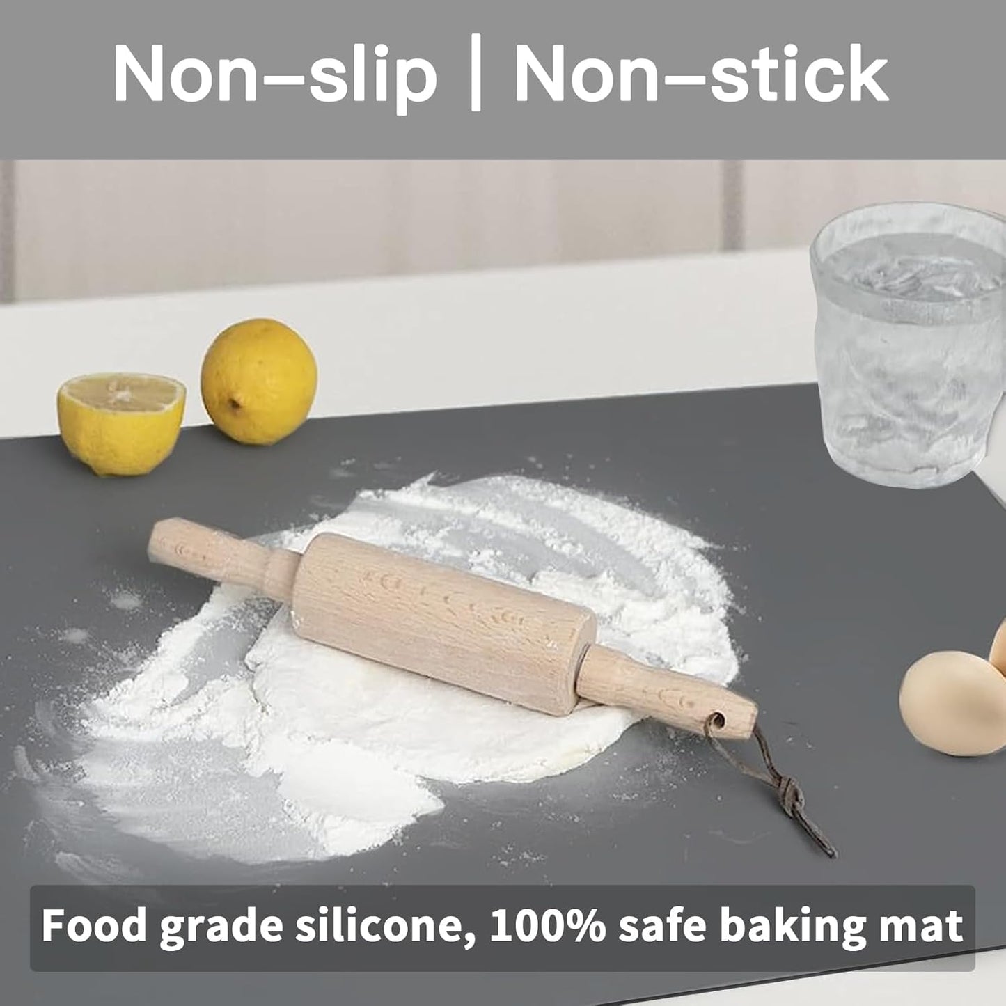 2MM Extra Thick Silicone Mats for Kitchen Counter, 23.6" x15.7" Non-Slip Waterproof Large Countertop Protector Mat, Heat Resistant Mat, 2 Pack Silicone Craft Mat, Silicone Placemat, Light Gray