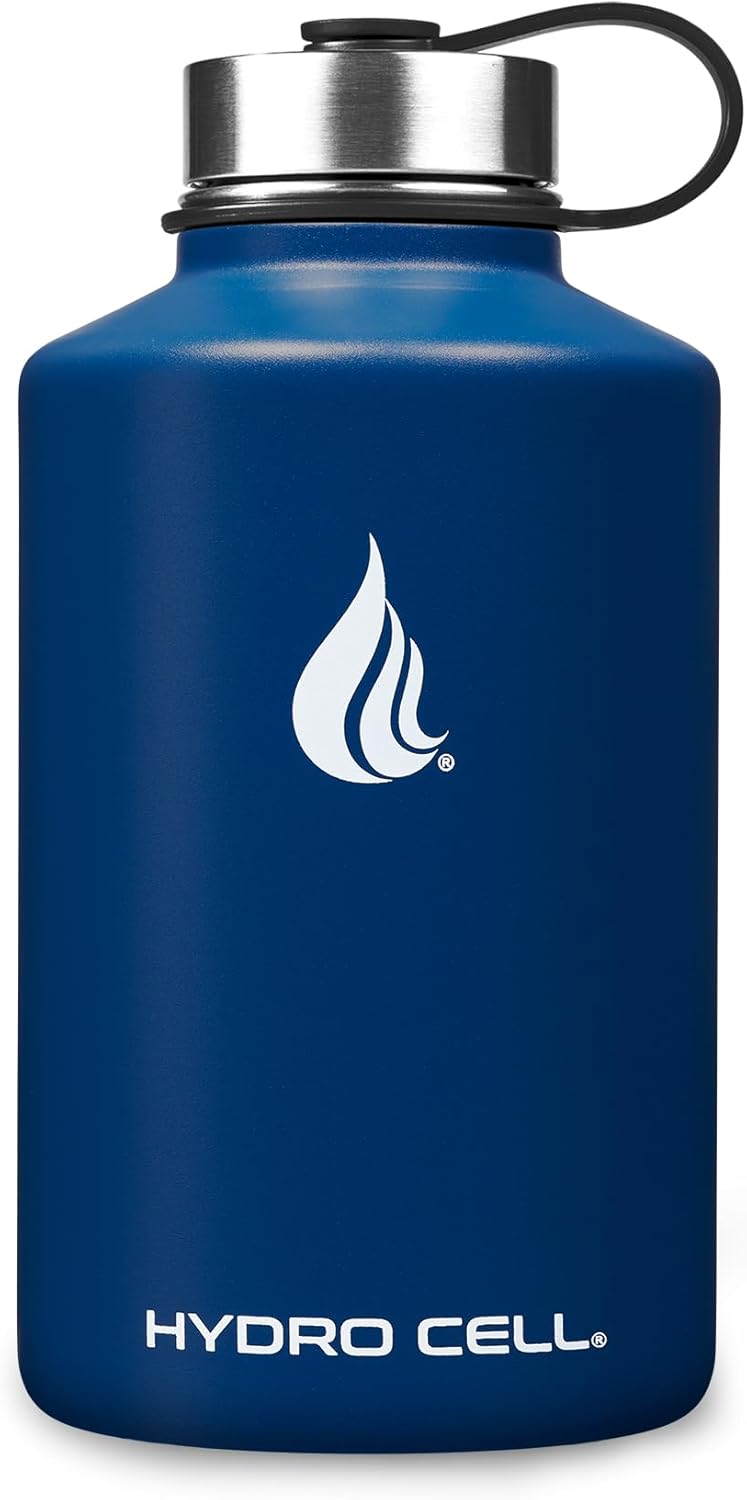 HYDRO CELL Stainless Steel Insulated Water Bottle with Straw - For Cold & Hot Drinks - Metal Vacuum Flask with Screw Cap and Modern Leakproof Sport Thermos for Adults (Navy 64oz)