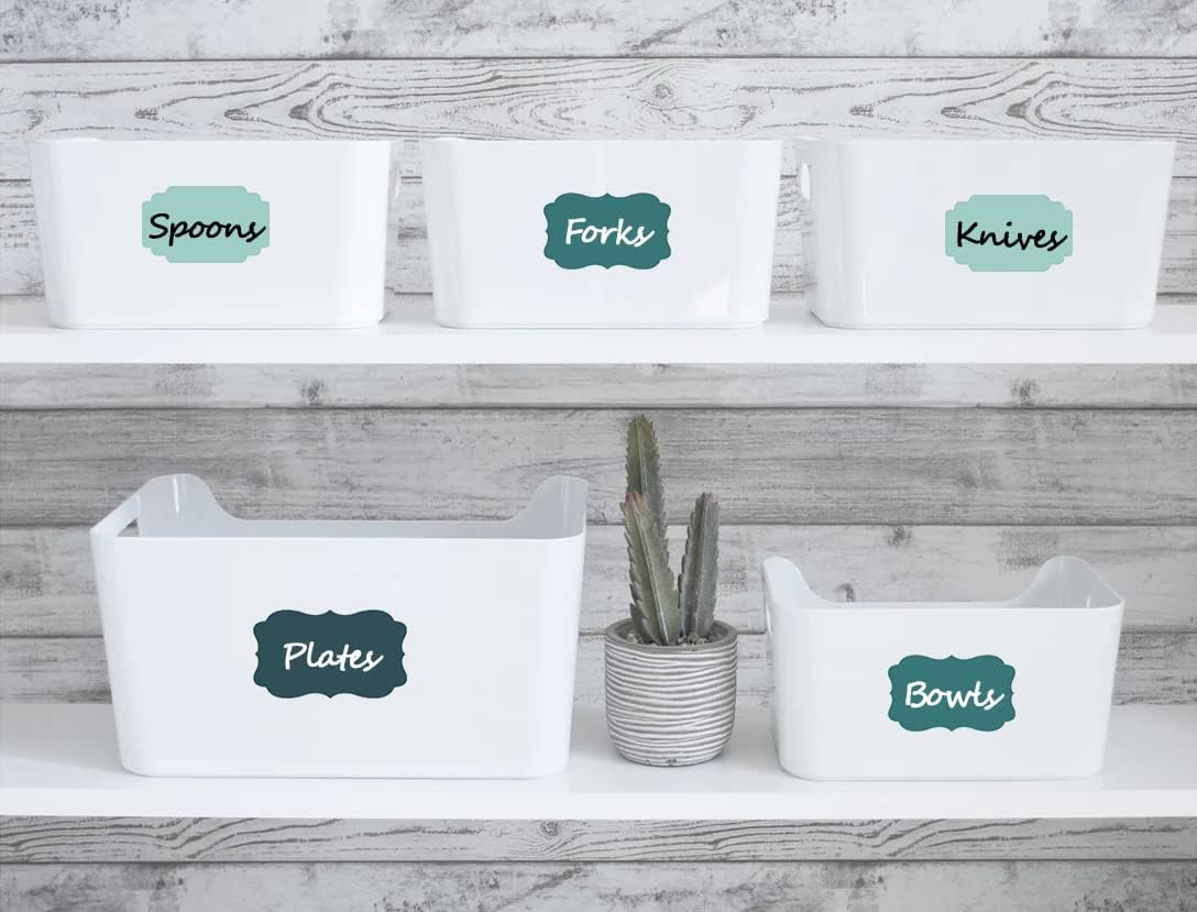 Labels for Food Containers 120Pcs Removable Waterproof Write-on Kitchen Label Stickers for Jars Bottles Bins and Home Storage Organization with 2 Markers, Colored Chalkboard Pantry Labels in 5 Sizes