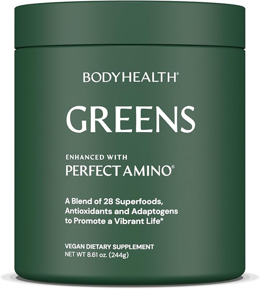 BodyHealth Greens Enhanced with PerfectAmino - Daily Superfood Green Apple Smoothie Powder with Vegetables, Fruit, Antioxidants, Prebiotics, Probiotics, Fiber, and Protein - 40 Servings