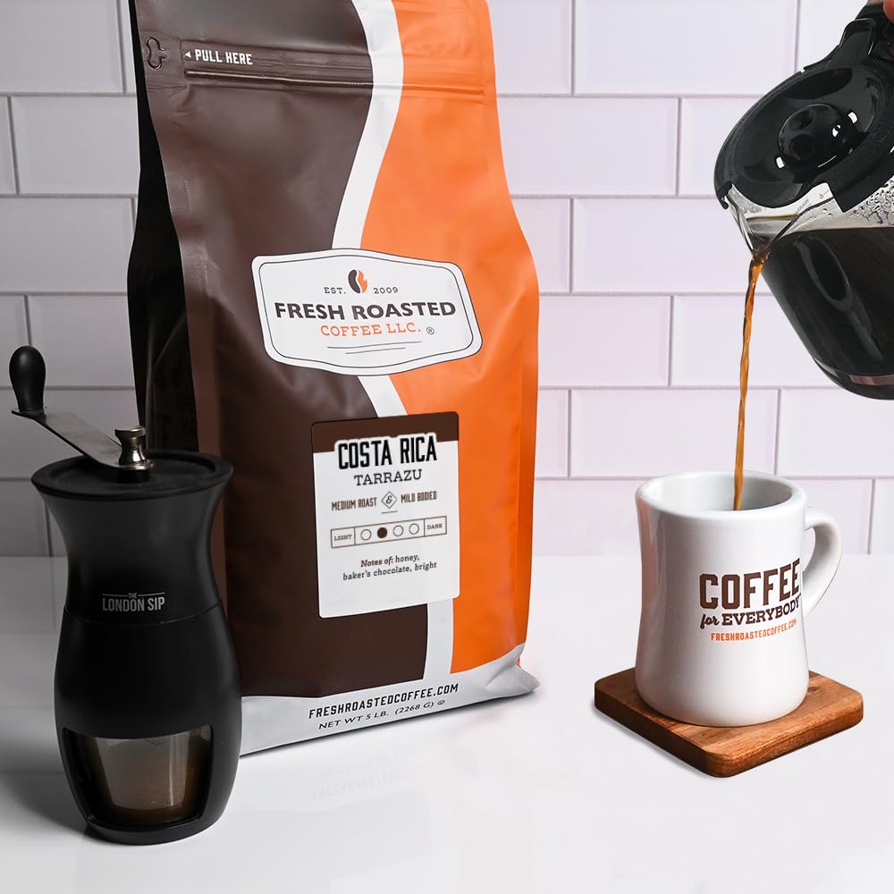 Fresh Roasted Coffee, Costa Rican Tarrazu, 5 lb (80 oz), Medium Roast, Kosher, Ground