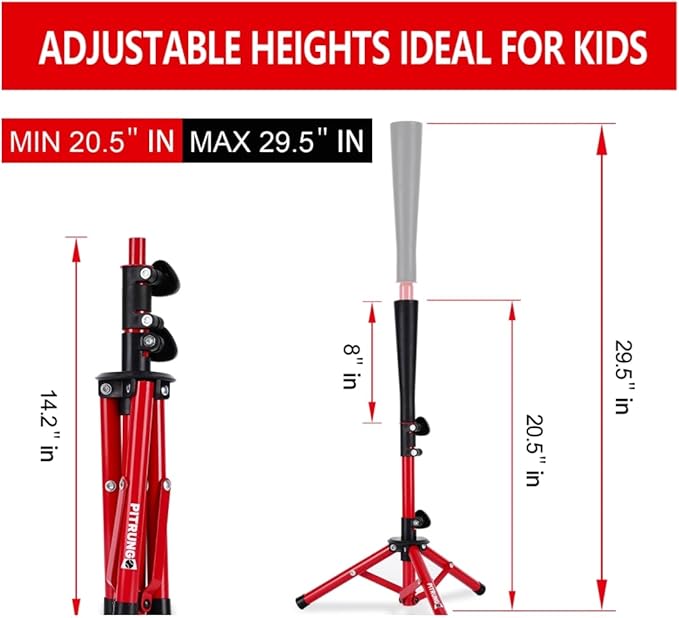 Baseball Softball Tee for Kids Toddles 3-10 Years Batting Hitting Tee T Ball Set Stand for Baseball Trainer Easy Adjustable Height 20.5''-29.5''Portable w/Carry Bag for Indoor Outdoor