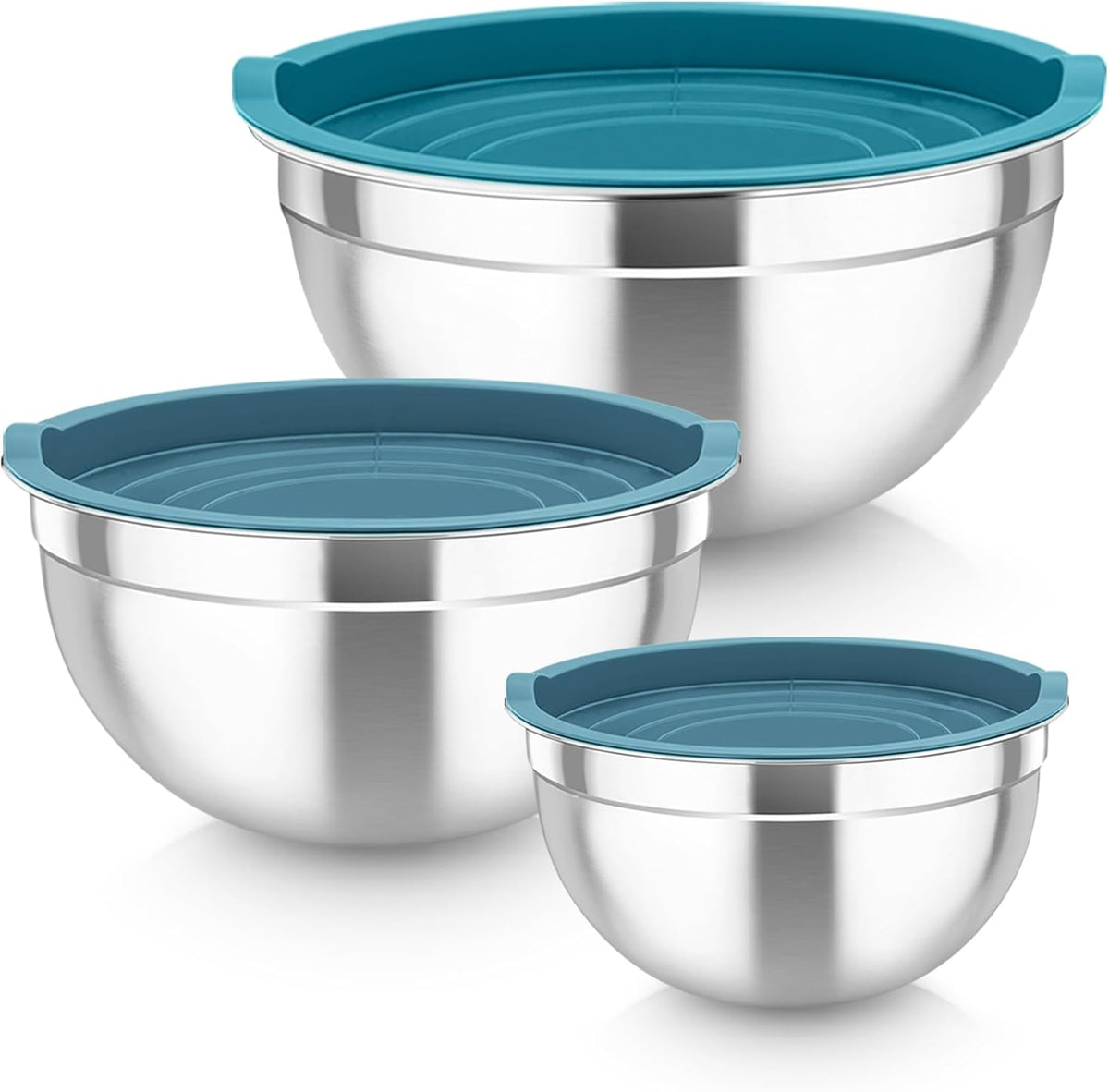 TeamFar Mixing Bowls, Stainless Steel Nesting Salad Bowls with Airtight Lids Set, For Serving/Mixing/Storing, Healthy & Heavy-duty, Dishwasher Safe & Easy Clean, 4.6/3 / 1.5 QT, Navy Blue