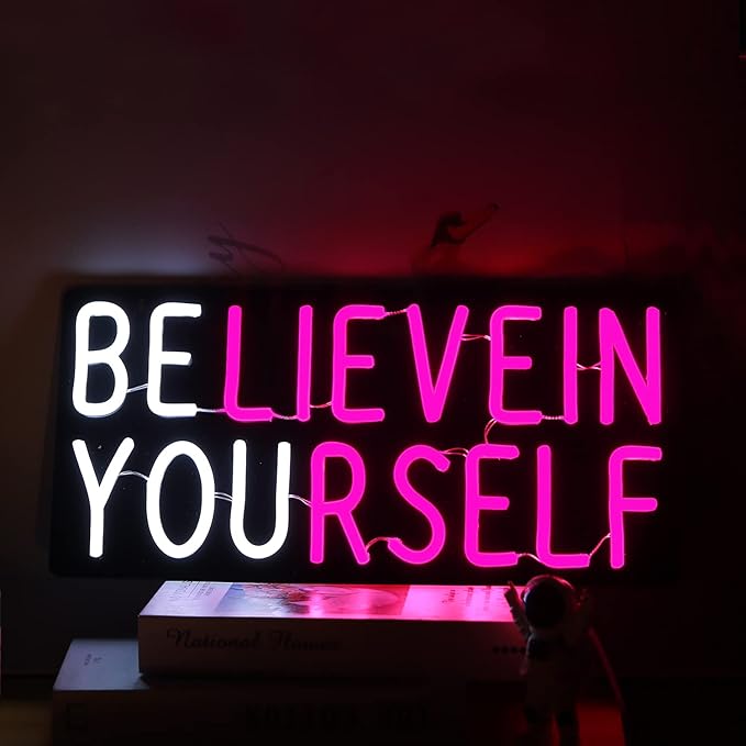 Believe in Yourself Neon Sign USB Powered for Room Decor, LED Neon Light Sign Dimmable for Kids Bedroom Office Bar Wall Art Birthday Gift 16 * 7.5 Inches Pink