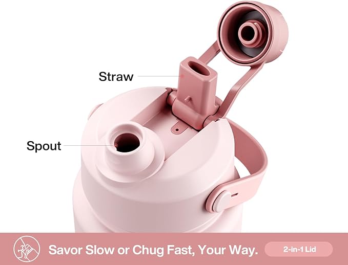 32 oz Insulated Water Bottle with 2-in-1 Straw and Spout Lid, Keep Cold 24H, Leak-Proof, BPA-Free, Double Wall Stainless Steel Water Bottle for Sports, Gym, Travel, and School (Cotton Candy)