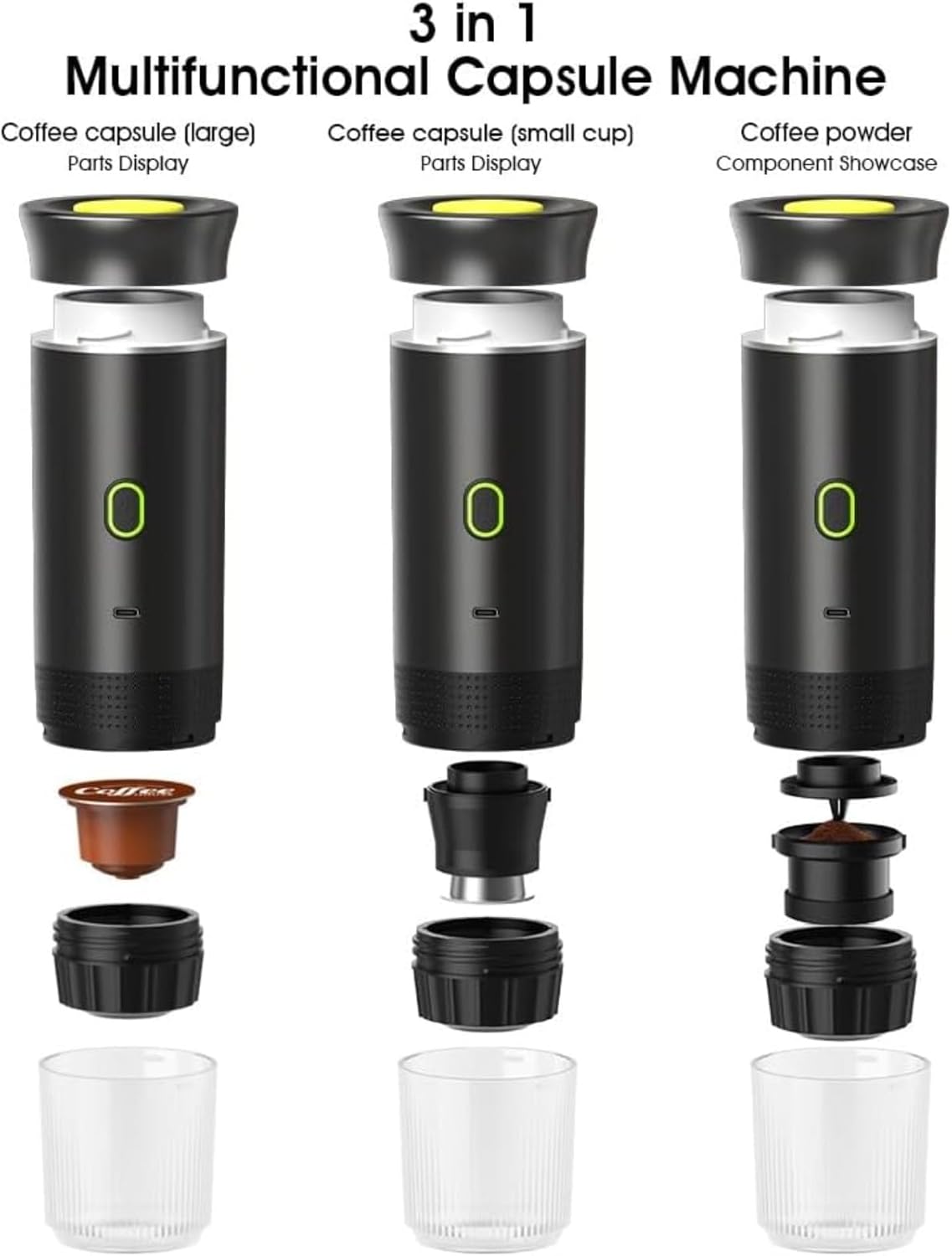 Esprova Portable Espresso Machine, Portable Electric Coffee Maker for Travel Camping, 3-in-1 Self-Heating Espresso Maker, Compatible with Ground Coffee and Capsules, Compact Lightweight (Silver)