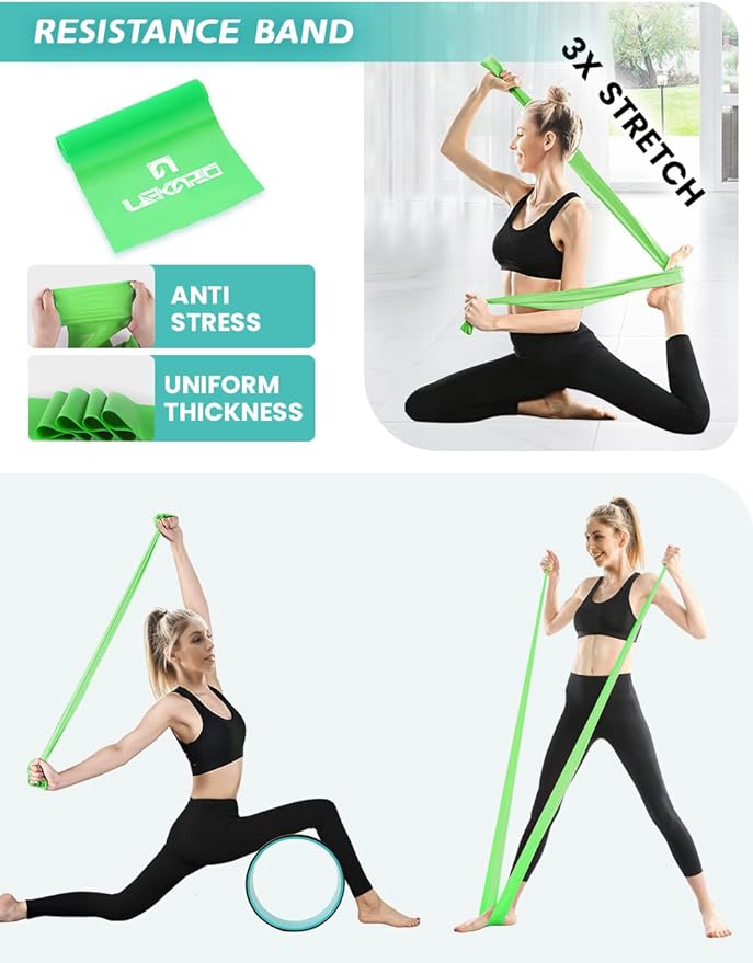 Yoga Wheel Set 9 in 1, Yoga Starter Kit for Beginner, Back Roller for Pain Relief & Deep Tissue Massage, Stretching, Improving Backbends, Size 13''