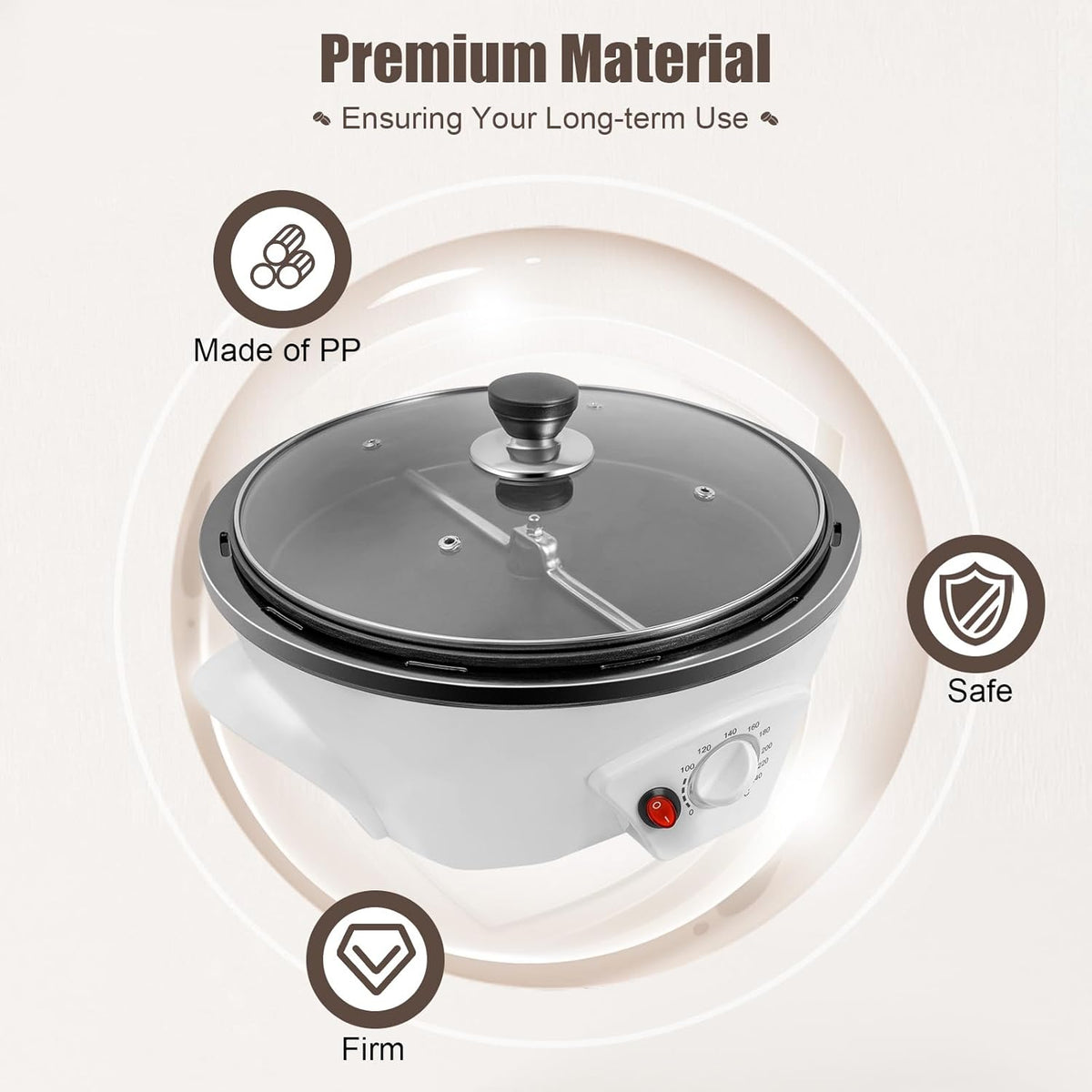 500g Coffee Roaster 800W Electric Coffee Bean Roaster with Non-stick Pan, 32℉-464℉ Temperature Adjustable Auto-matic Nuts Coffee Bean Roaster for Homes, Cafes, Hotels 110V