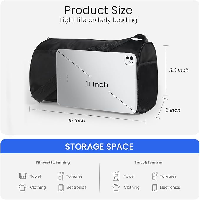 C&F BOGMOST Small Gym Bag for Women & Men,Small Lightweight Duffel Bag Carry On Bags Mini Duffel Travel Bag Waterproof Sports Bags for Workout/Sport/Travel, Black