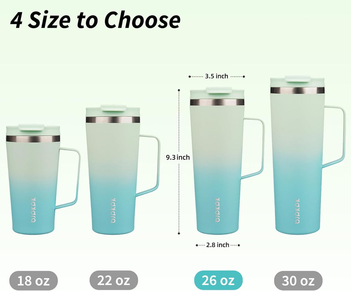 BJPKPK Insulated Tumbler with Handle, 26oz Insulated Tumblers with Lid and Straw, Stainless Steel Metal Water Bottles, Coffee Travel Mugs, Cups, Mint