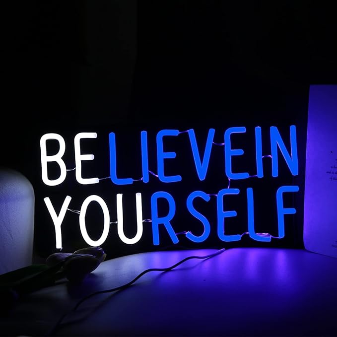Believe in Yourself Neon Sign USB Powered for Room Decor, LED Neon Light Sign Dimmable for Kids Bedroom Office Bar classroom Wall Art Birthday Gift 16 * 7.5 Inches Blue