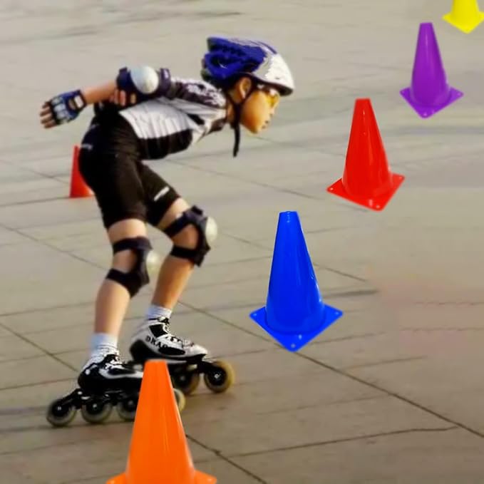 24 Pcs 7 Inch Plastic Traffic Cones, Basketball Football Drills, Skating, Sport Training Agility Markers, Indoor Outdoor Games, Multicolor