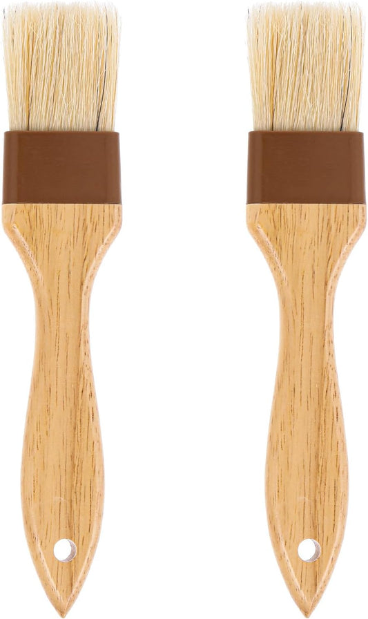 2Pcs Basting Brushes, Pastry Brush for Cooking and Baking, Natural Boar Bristle Food Brushes for Oil and Sauce, Butter & Egg Wash Brush Kitchen Gadgets with Beech Hardwood Handles