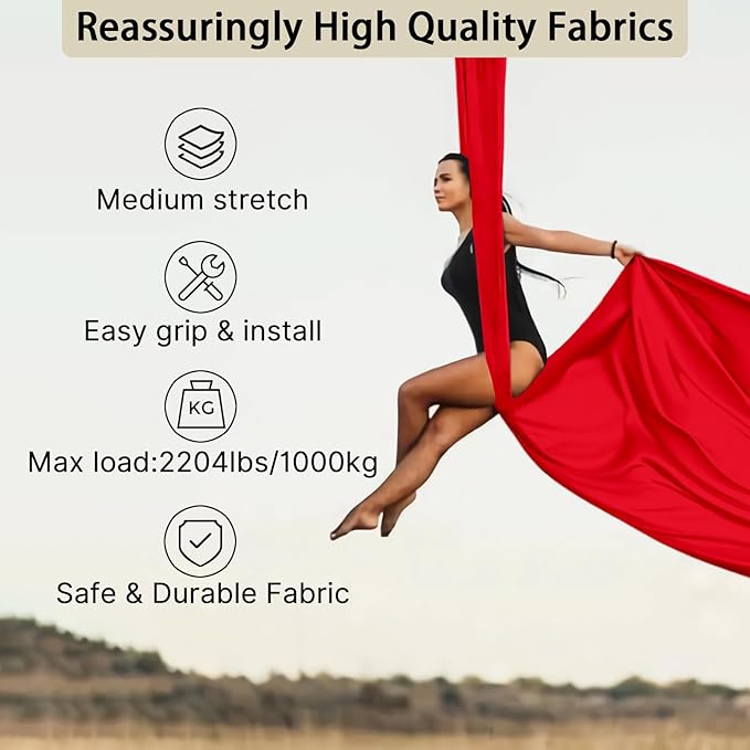 15/25 Yards Aerial Silk Professional Indoor Aerial Yoga Hammock Fabric Outdoor Fitness Silk for Dance, Circus Training, Home Gym