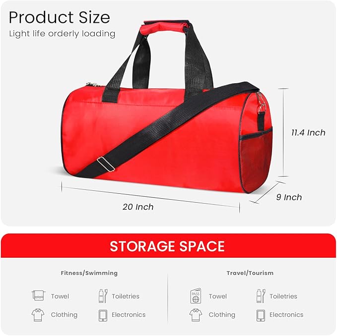 C&F BOGMOST Small Gym Bag for Travel & Duffel - 20 Inch Lightweight Carry On Bag for Men & Women, Mini Duffel Bag,Perfect for Sports, Weekend Trips, and Overnight Stays, Red