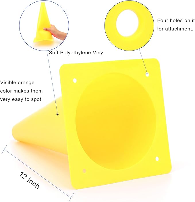 12 Inch Traffic Training Cones, Plastic Safety Parking Cones, Agility Field Marker Cones for Soccer Basketball Football Drills Training, Outdoor Sport Activity & Festive Events - 6 Colors