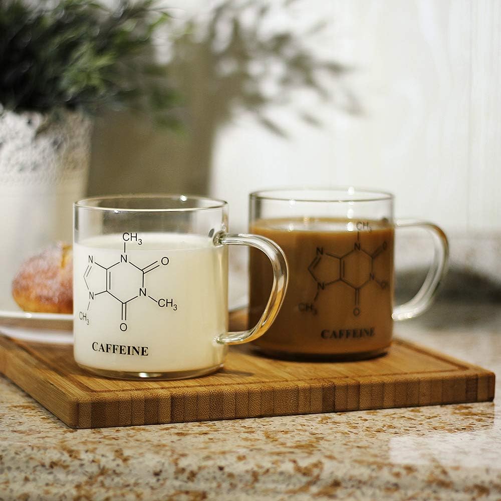 LUXU Glass Coffee Tea Mugs Set of 2,Clear Coffee Cups for Hot or Cold Beverages,Large Wide Mouth Drinking Glasses,Great for Mocha,Latte,Milk,Cappuccino,Water and Juice -14 oz