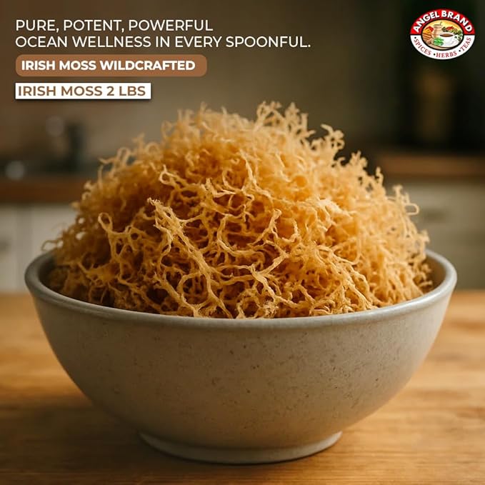Angel Brand Irish Sea Moss 2 Lbs Pouch - Nutrient-Rich Sea Vegetable Harvested from Clean Ocean Waters - Irish Sea Moss Raw - Ideal for Smoothies & Soups