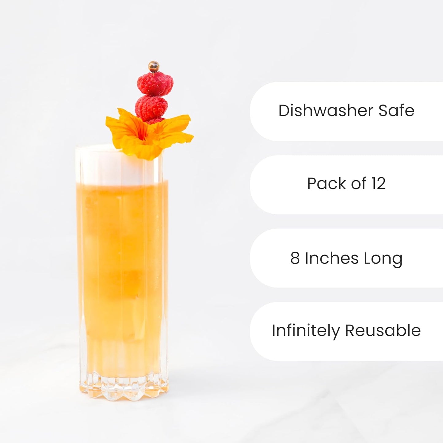 A Bar Above Stainless Steel Cocktail Picks, 8 Inch Reusable Stir Sticks for Drinks and Appetizers, Durable Garnish Skewers for Cocktails, Fruit, Shrimp, Olives, and Professional Bar Presentations