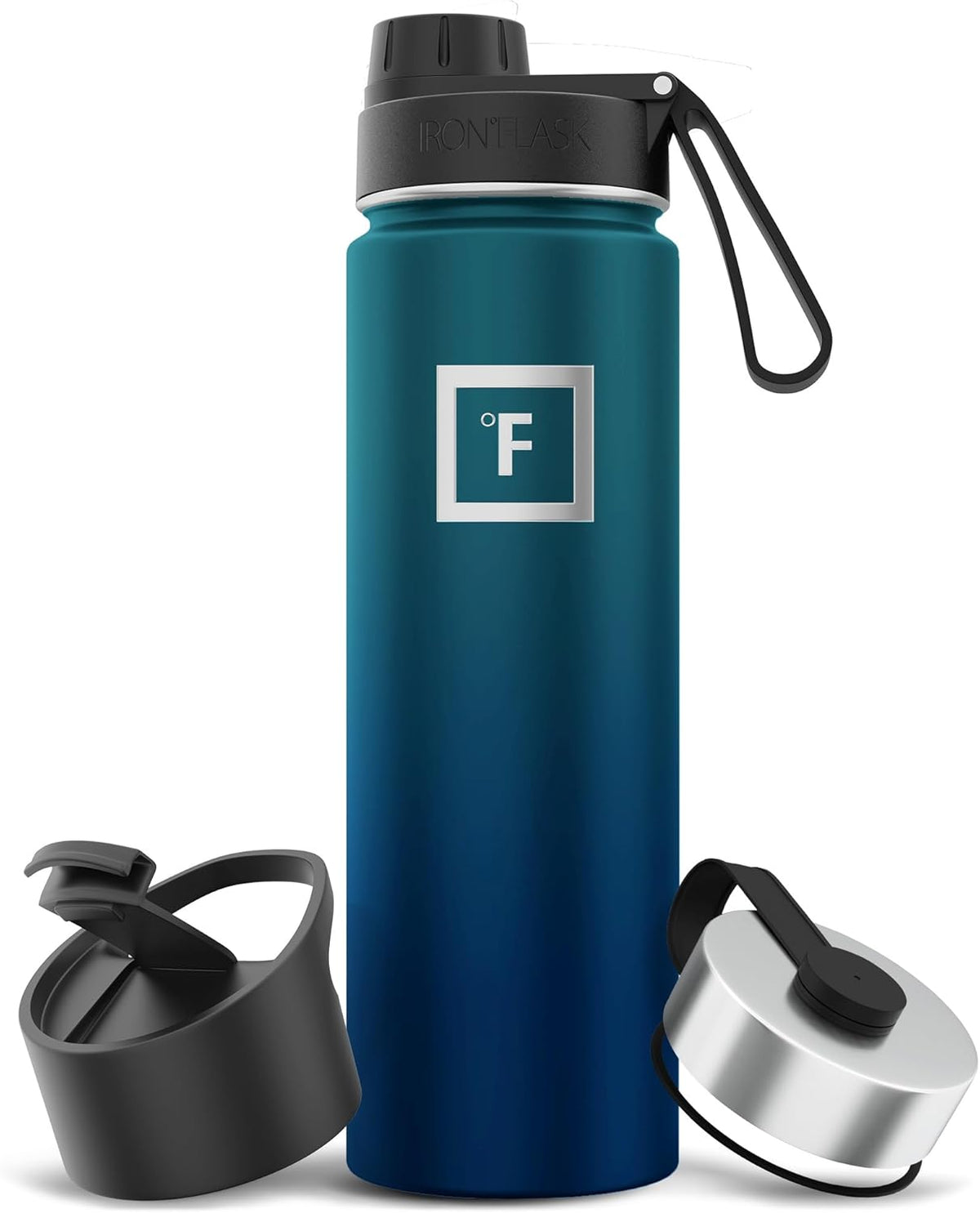 IRON °FLASK Camping & Hiking Hydration Flask with 3 Lids - Stainless Steel, Double Walled & Vacuum Insulated Water Bottle - Leak Proof & BPA Free (Dark Night, Spout - 22 oz)