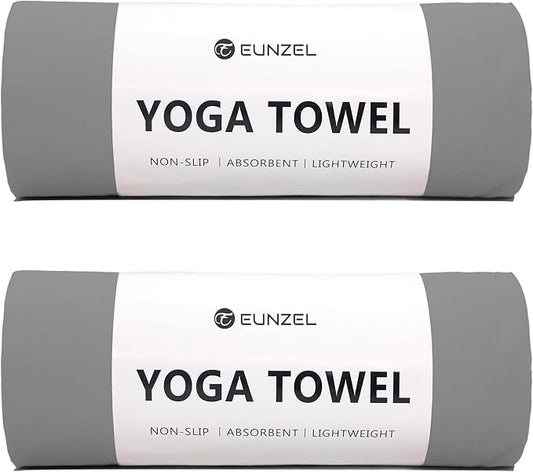Eunzel 2 Pack Hot Yoga Towel Non Slip Yoga Mat Towel Non-Slip Sweat Absorbent Microfiber Towel for Hot Yoga, Pilates and Workout 72" x 26.5",Dark Grey