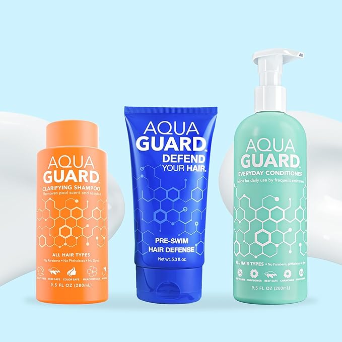 AQUA GUARD Swimmers Essential Hair Protection Bundle | Prevents Chlorine Damage + Softens Hair While Swimming | Color Safe, Leaves Hair Smelling Great | Made in California