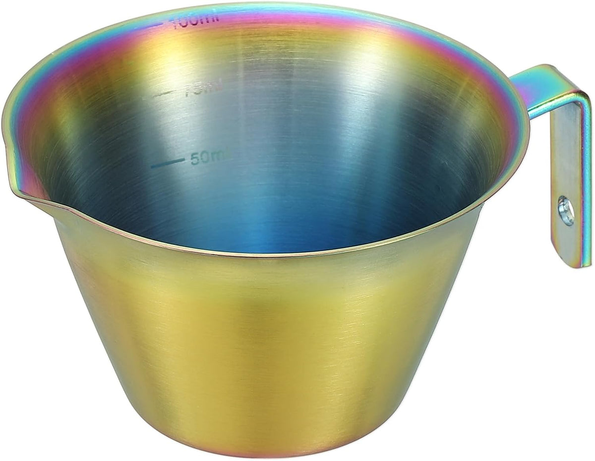 uxcell 1 Pcs Stainless Steel Espresso Cup with Handle, V-Shaped Mouth Espresso Measuring Cup with Scale for Preparing Coffee, Cocktails, 3.4OZ/100ML (Iridescent)